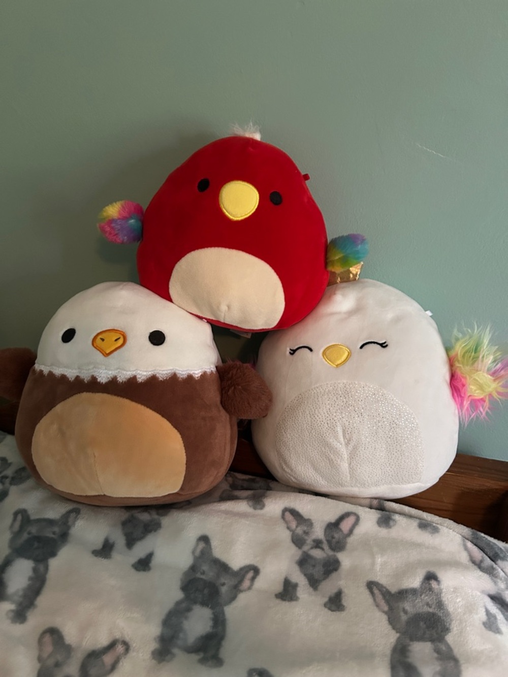 Squishmallows Red, White, Brown Plush Trio with Rainbow Accents